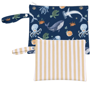 Ocean Friends/Mustard Stripe Wet Bag Duo