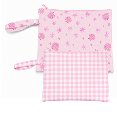 Stardust Shells/Pink Gingham Wet Bag Duo