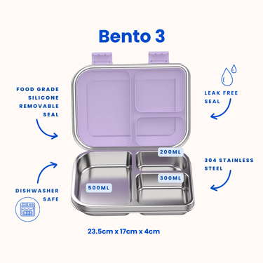 Bento 3 Lilac Stainless Steel Bento Lunch Box-Kinnder