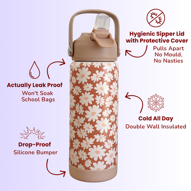Bloom Tan Stainless Steel Drink Bottle-Drink Bottle-Kinnder