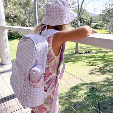 Blossom/Lilac Gingham Reversible Bucket Hat-Kinnder