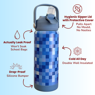 Blue Pixel Stainless Steel Drink Bottle-Drink Bottle-Kinnder