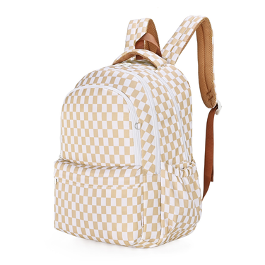 Caramel Check Campus School Backpack-Campus Backpack-Kinnder