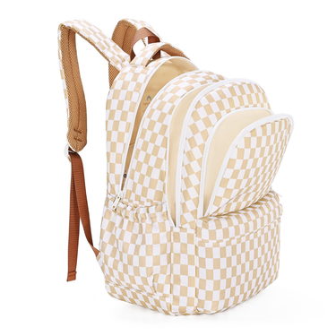 Caramel Check Campus School Backpack-Campus Backpack-Kinnder