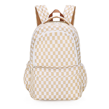 Caramel Check Campus School Backpack-Campus Backpack-Kinnder