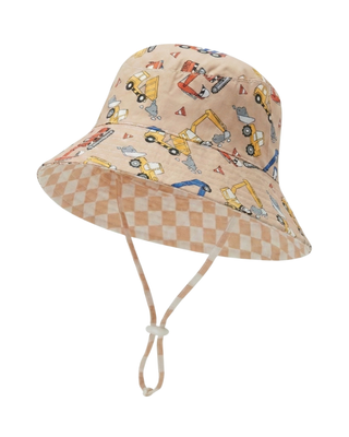 Construction Crew/Caramel Check Reversible Bucket Hat-Kinnder