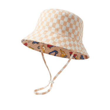 Construction Crew/Caramel Check Reversible Bucket Hat-Kinnder