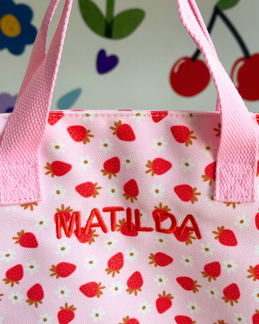 strawberry fields library bag with embroidery name matilda