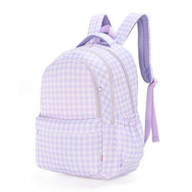 Lilac Gingham Campus School Backpack-Campus Backpack-Kinnder