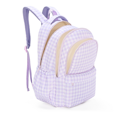 Lilac Gingham Campus School Backpack-Campus Backpack-Kinnder