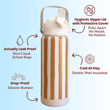 Mustard Stripe Stainless Steel Drink Bottle-Drink Bottle-Kinnder