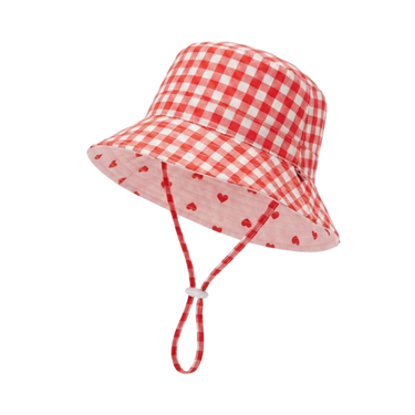 Petite Amour/Red Gingham Reversible Bucket Hat-Kinnder