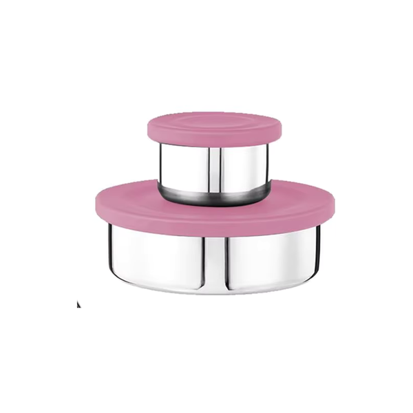 Pink Round 2 Piece Stainless Steel Snack Box Set-Kinnder