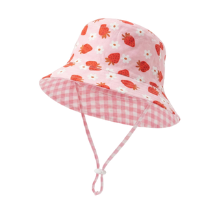 Strawberry Fields/Pink Gingham Reversible Bucket Hat-Kinnder