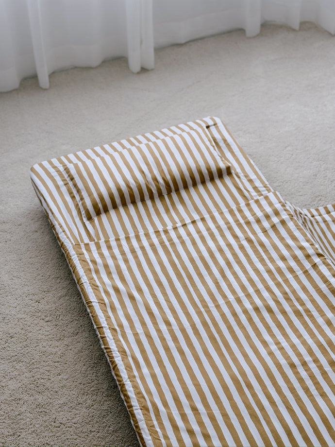 a mustard stripe sheet set